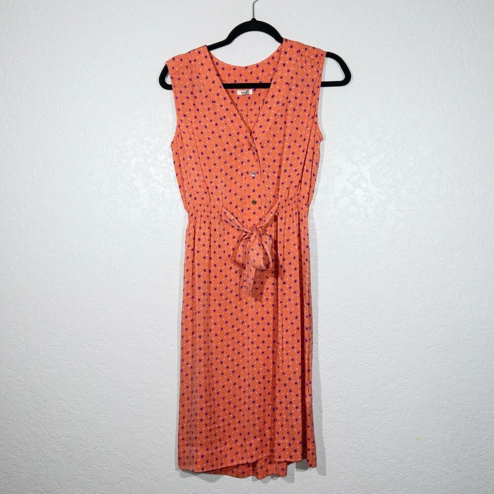 New Fossil Orange Silk Blend Polka Dot‎ Dress Size Small